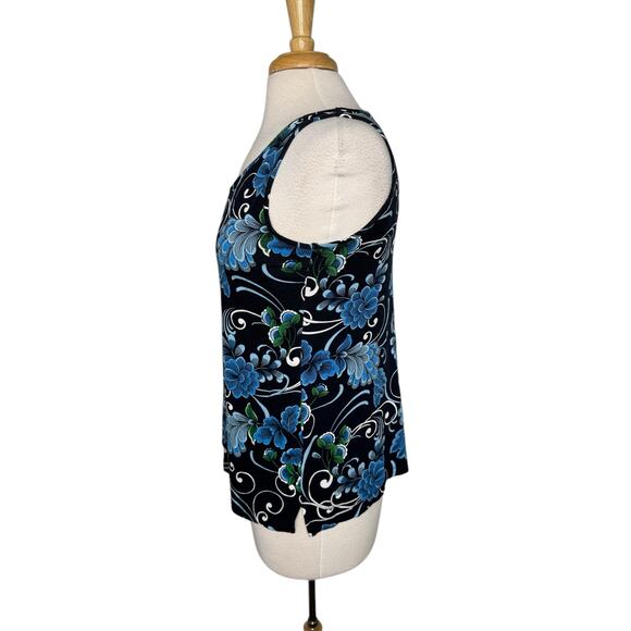 CHICOS Art Floral Tank Top in Black Blue Green Size Small (0) Sleeveless Rayon - Picture 2 of 9